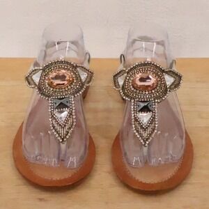 Buba London Cora Hand Beaded Leather Sandals Womens Size 37 US 7 Boho Luxe Ibiza